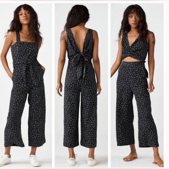 VETTA Capsule Black Ditsy Floral Wide Leg Trouser Pants Size 16 Made USA Tencel - Picture 10 of 10